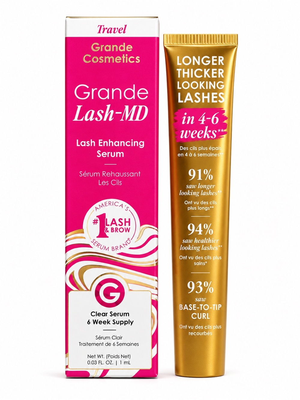 Grande Cosmetics GrandeLASH-MD Travel Size Lash Enhancing Serum 1ml New